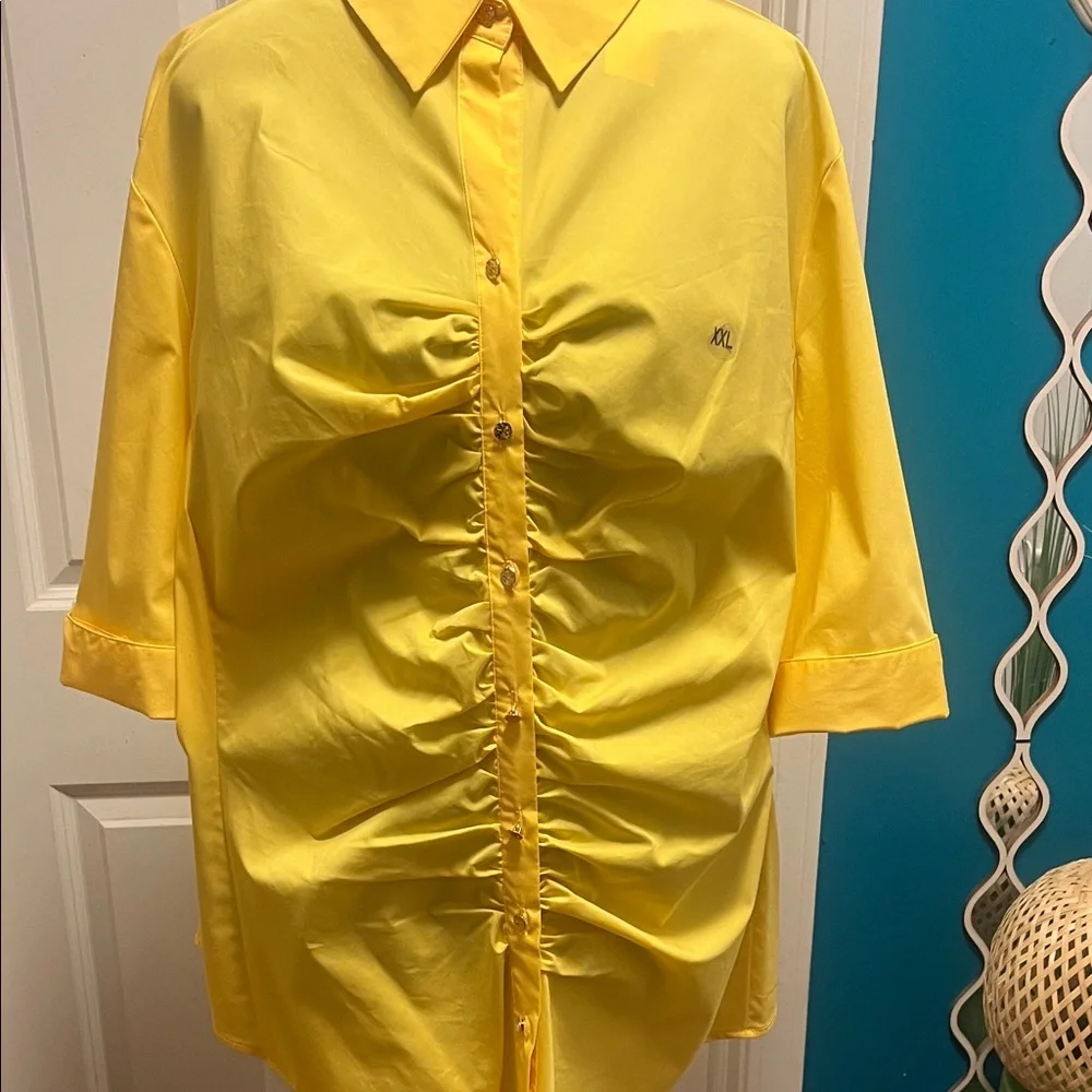 New York & Company Yellow Button Down Shirt - Picture 3 of 7